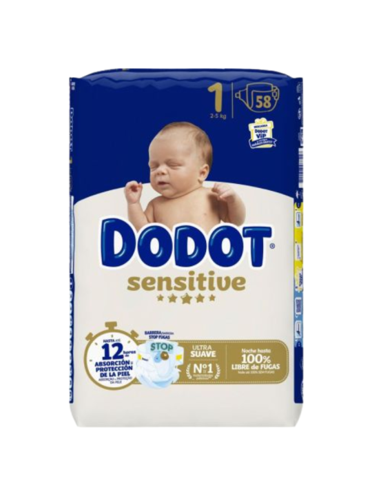 Pañal infantil dodot sensitive talla 1 2-5kg 58 unidades