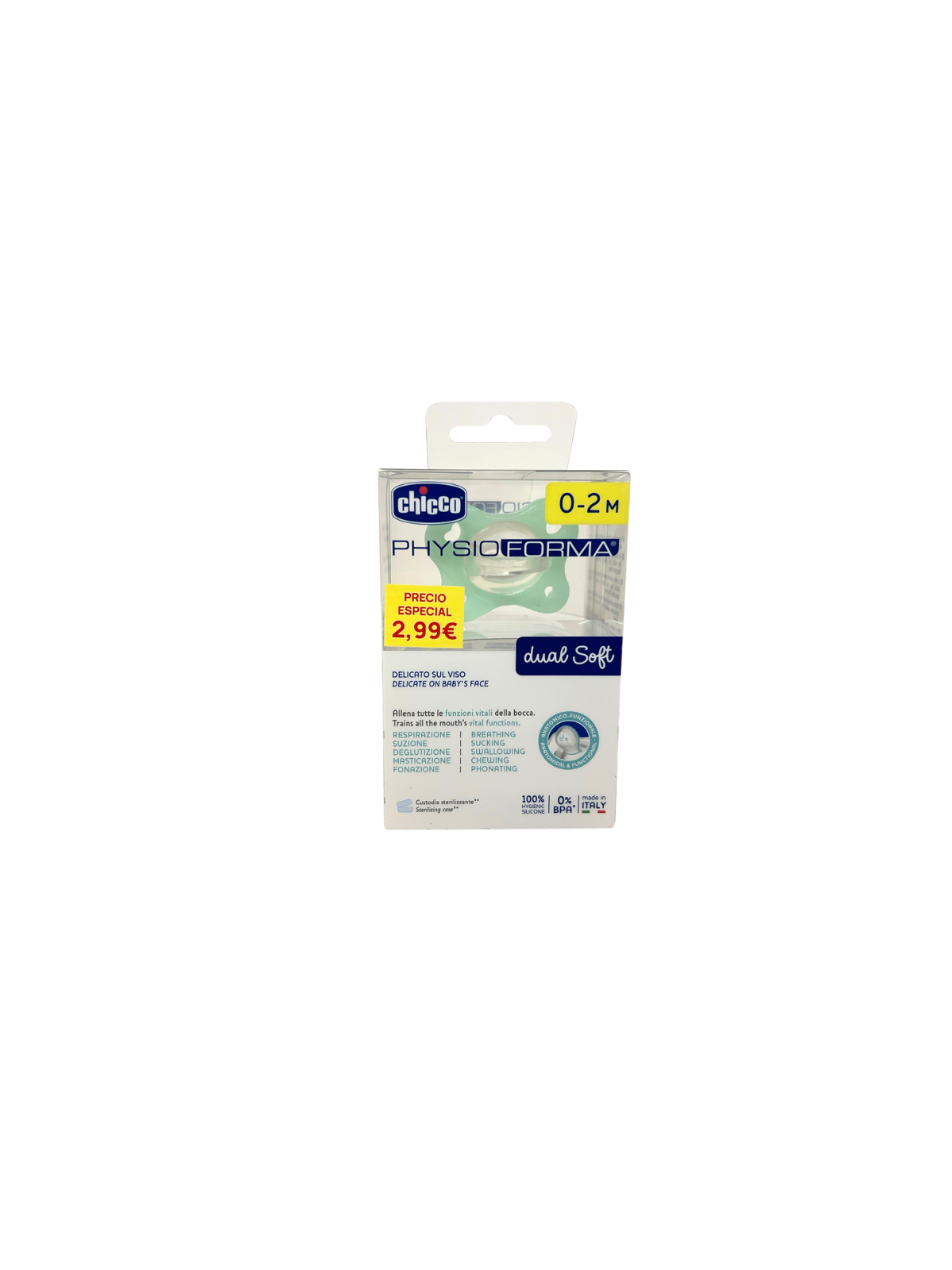 Chicco chupete physioforma dual soft silicona 0-2 meses color verde