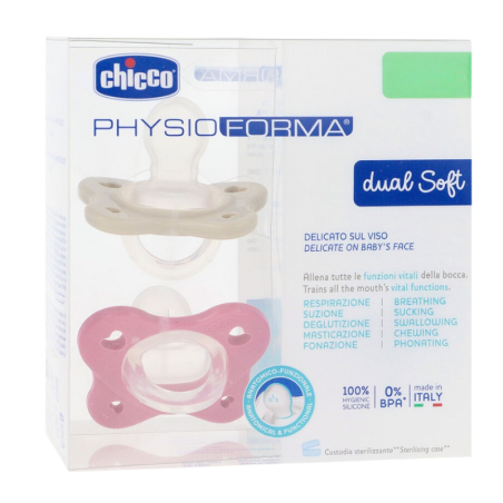 Chicco chupete silicona physioforma dual soft 2 - 6 meses 2 unidades color rosa