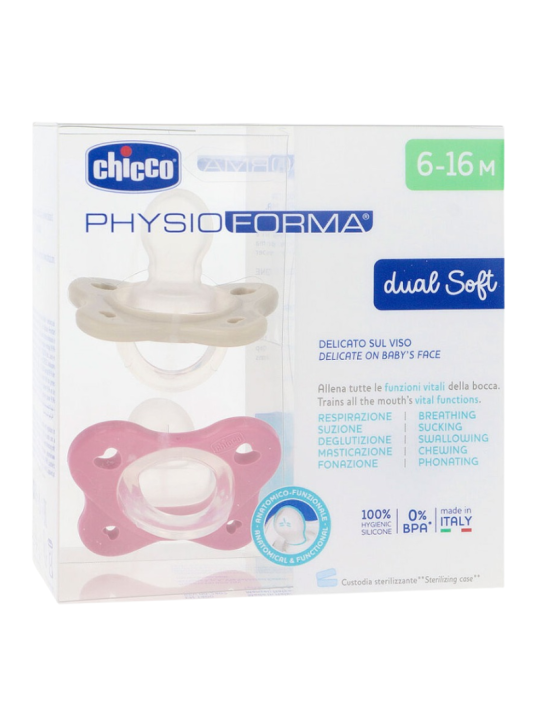 Chicco chupete silicona physioforma dual soft 6 - 16 meses 2 unidades color rosa