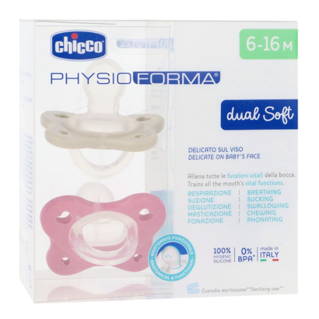 Chicco chupete silicona physioforma dual soft 6 - 16 meses 2 unidades color rosa