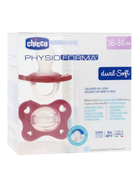 Chicco chupete silicona physioforma dual soft 16 - 36 meses 2 unidades color rosa