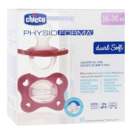 Chicco chupete silicona physioforma dual soft 16 - 36 meses 2 unidades color rosa