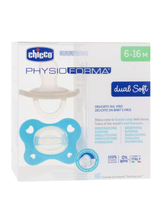 Chicco chupete silicona physioforma dual soft 6 - 16 meses 2 unidades color azul