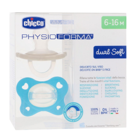 Chicco chupete silicona physioforma dual soft 6 - 16 meses 2 unidades color azul