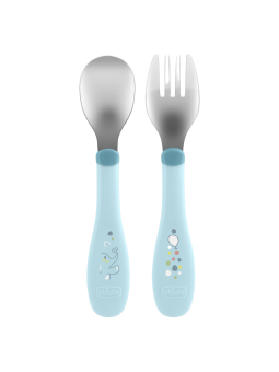Chicco cubierto infantil acero inox +18M 2uds. azul
