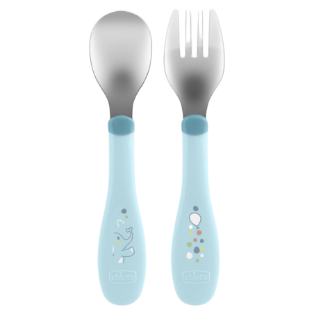 Chicco cubierto infantil acero inox +18M 2uds. azul