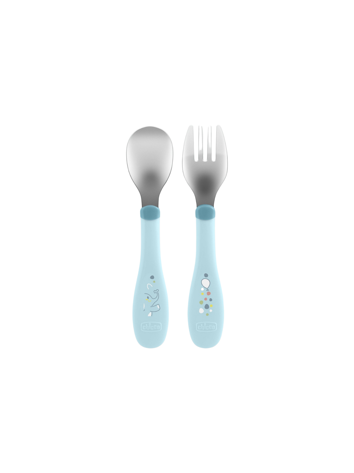 Chicco cubierto infantil acero inox +18M 2uds. azul