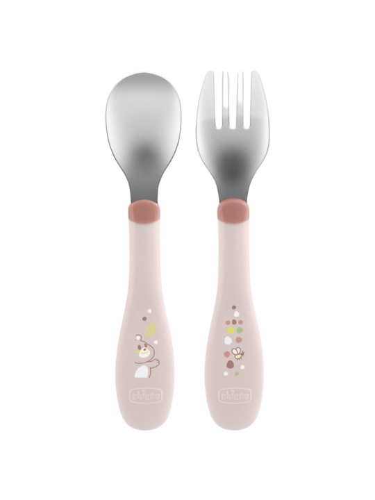 Chicco cubierto infantil acero inoxidable +18m 2 unidades rosa