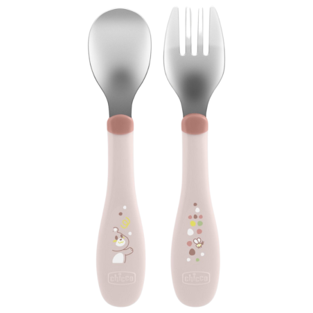 Chicco cubierto infantil acero inoxidable +18m 2 unidades rosa