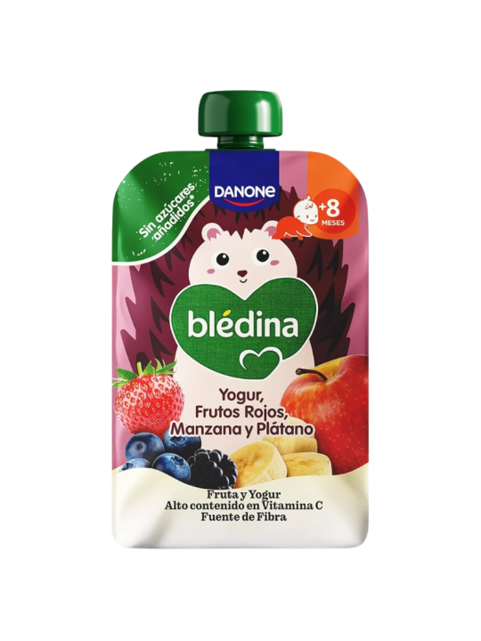 Bledina pouch yogur, frutos rojos, manzana y platano 100g