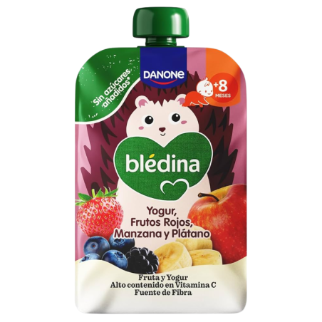 Bledina pouch yogur, frutos rojos, manzana y platano 100g