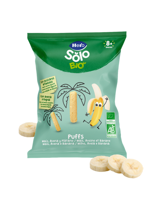 Hero solo bio puffs 1x 25g sabor platano, maiz, avena, banana