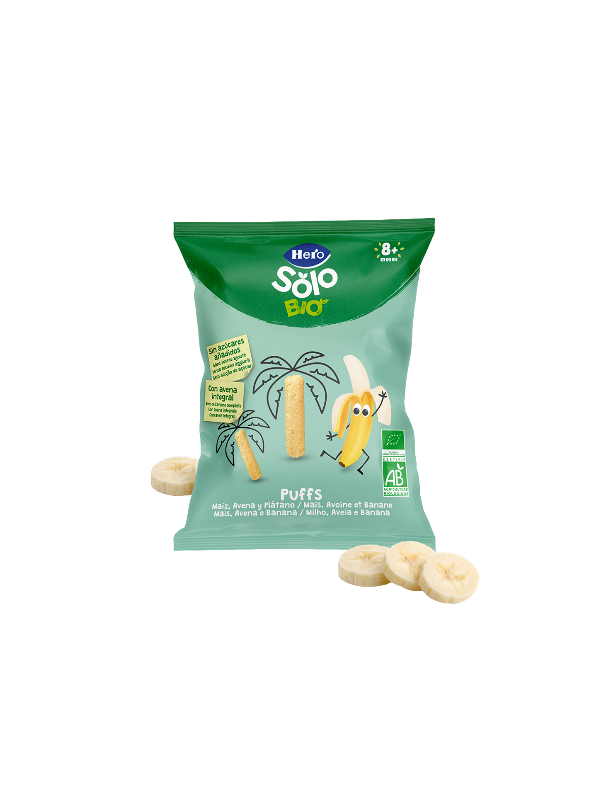 Hero solo bio puffs 1x 25g sabor platano, maiz, avena, banana