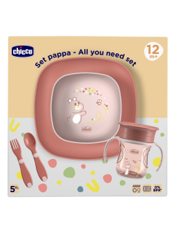 Chicco set de comida rosa +12 meses