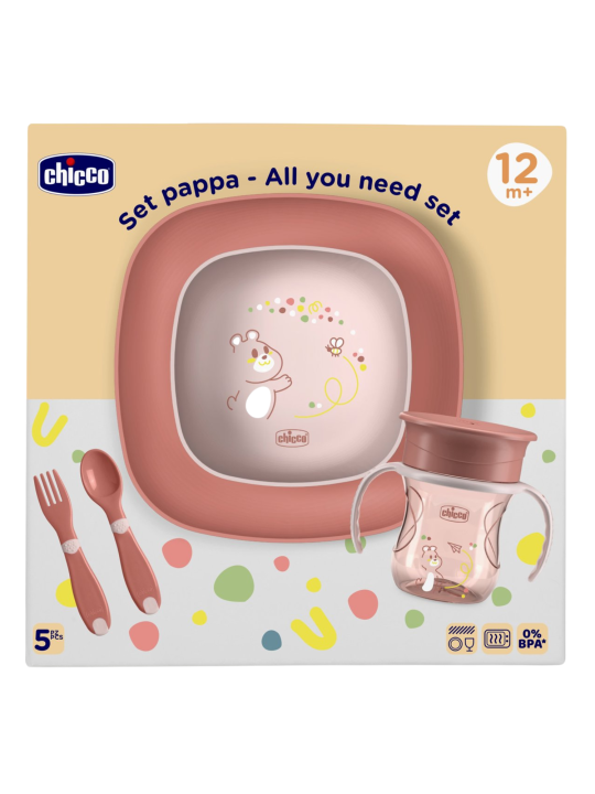 Chicco set de comida rosa +12 meses