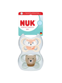 Nuk chupete silicona perfect match air 0 - 2 meses 2 unidades zorro/oso