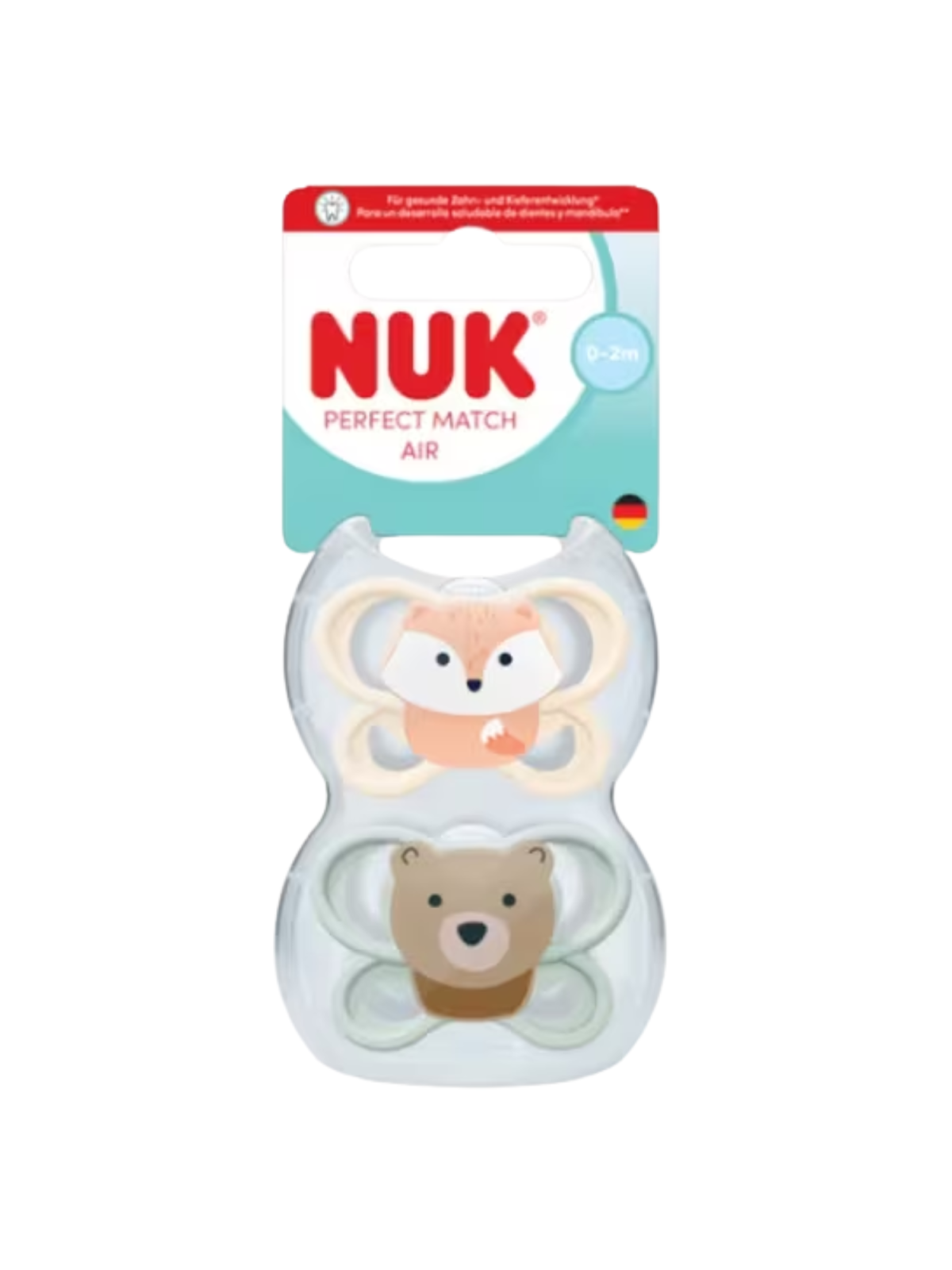 Nuk chupete silicona perfect match air 0 - 2 meses 2 unidades zorro/oso