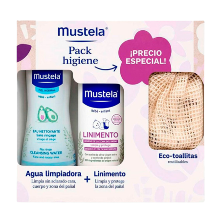 Mustela pack higiene agua limpiadora + lilimento + eco toallitas