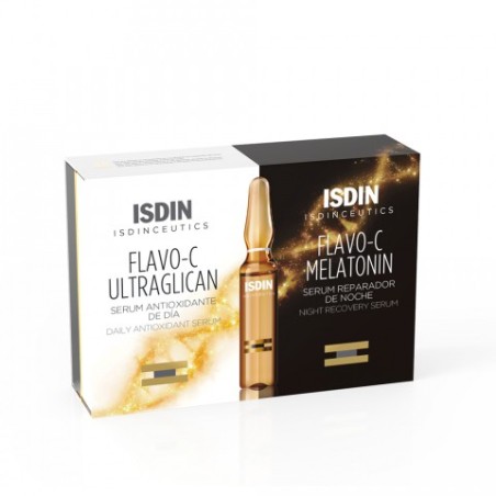 ISDIN Isdinceutics Flavo-C Ultraglican + Melatonin Duplo Ampollas Antioxidantes Día y Noche