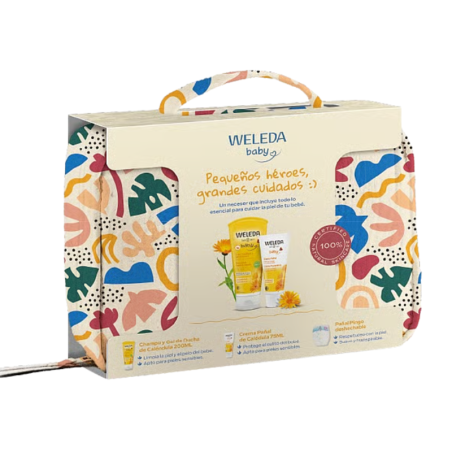 Weleda baby neceser champú gel ducha caléndula + crema pañal + pañal