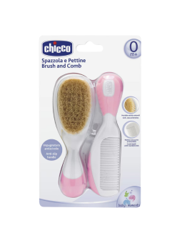 Chicco cepillo y peine de pelo natural rosa
