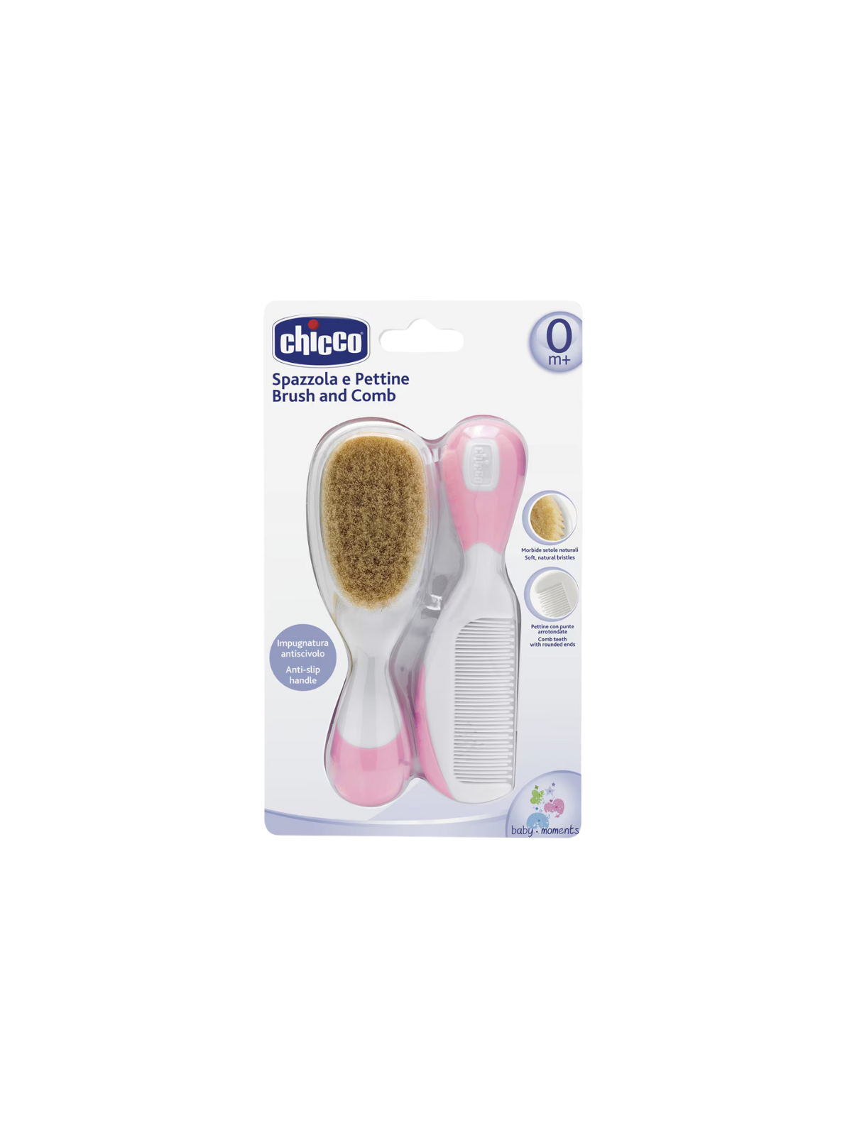 Chicco cepillo y peine de pelo natural rosa