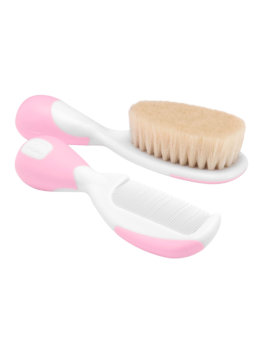 Chicco cepillo y peine de pelo natural rosa