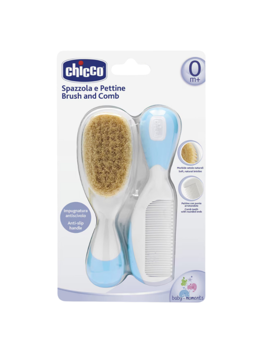 Chicco cepillo y peine de pelo natural azul