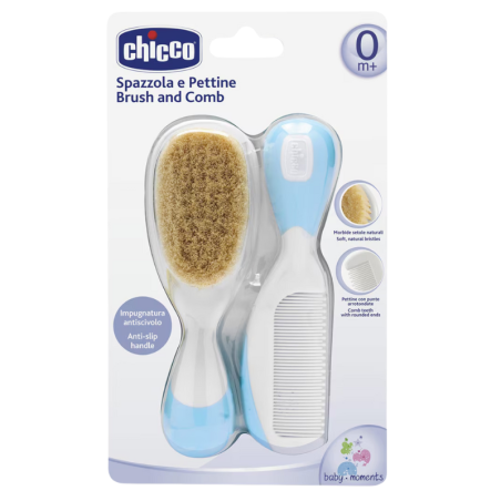 Chicco cepillo y peine de pelo natural azul