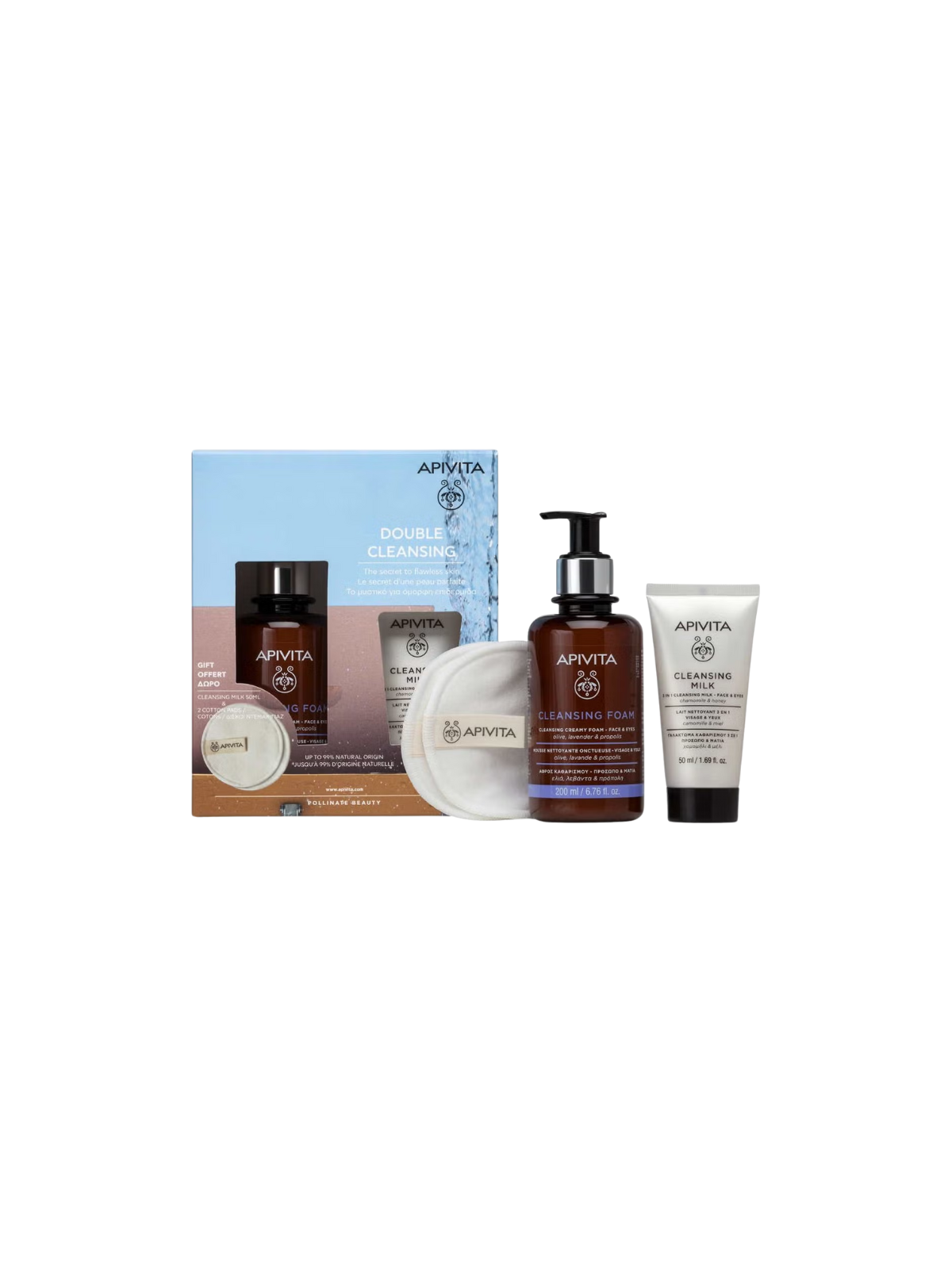 Apivita espuma limpiadora 200 ml + leche limpiadora 50 ml