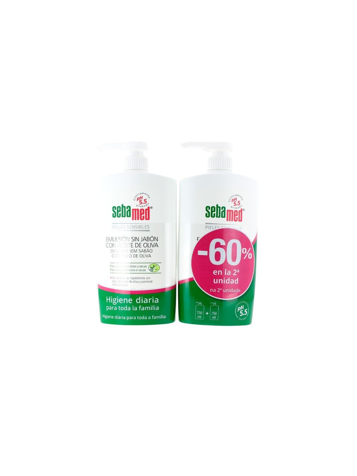 Sebamed duplo emulsión oliva litro 2ud. 60% dto.