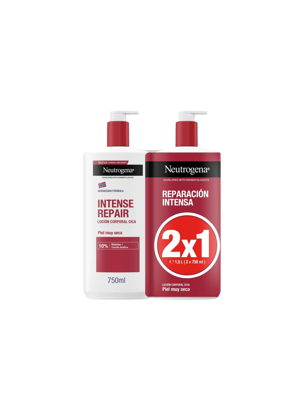 Neutrogena pack loción corporal cica reparación intensiva piel muy seca 2 x 750 ml
