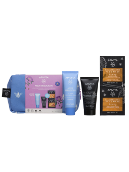 Apivita neceser aqua beelicious oil free gel crema + black detox cleasing jelly + face mask honey
