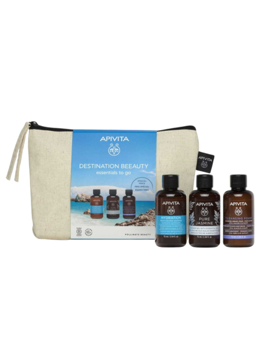Apivita neceser destination beauty champú hidratante + gel de baño jasmine + espuma limpiadora