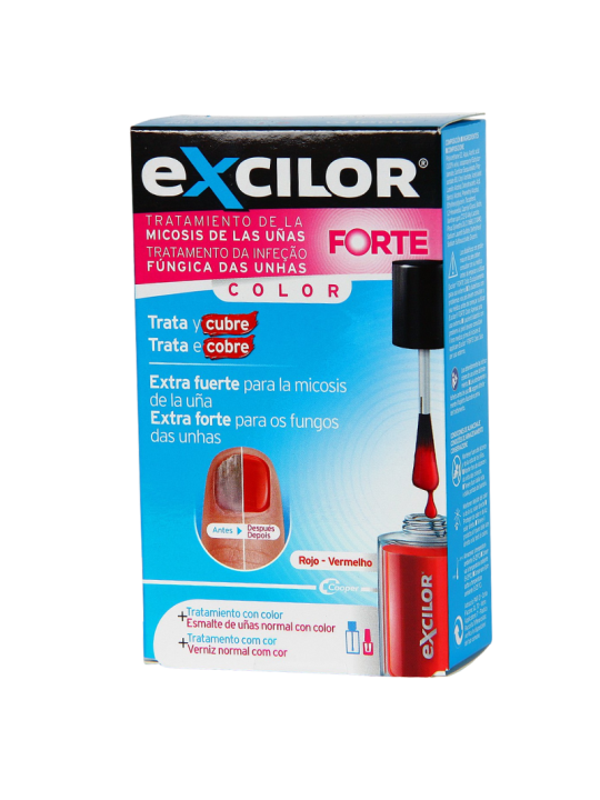 Excilor forte + esmalte cosmético 30ml color rojo + 1 envase 8ml color rojo