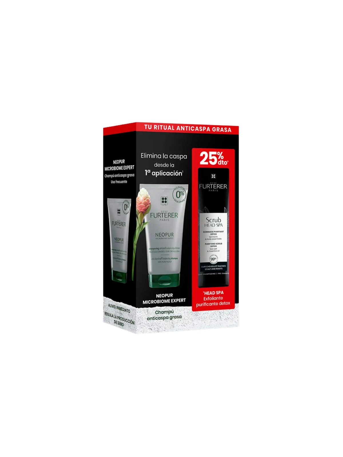 Rene Furterer pack Neopur champú anticaspa grasa + scrub head spa exfoliante purificante