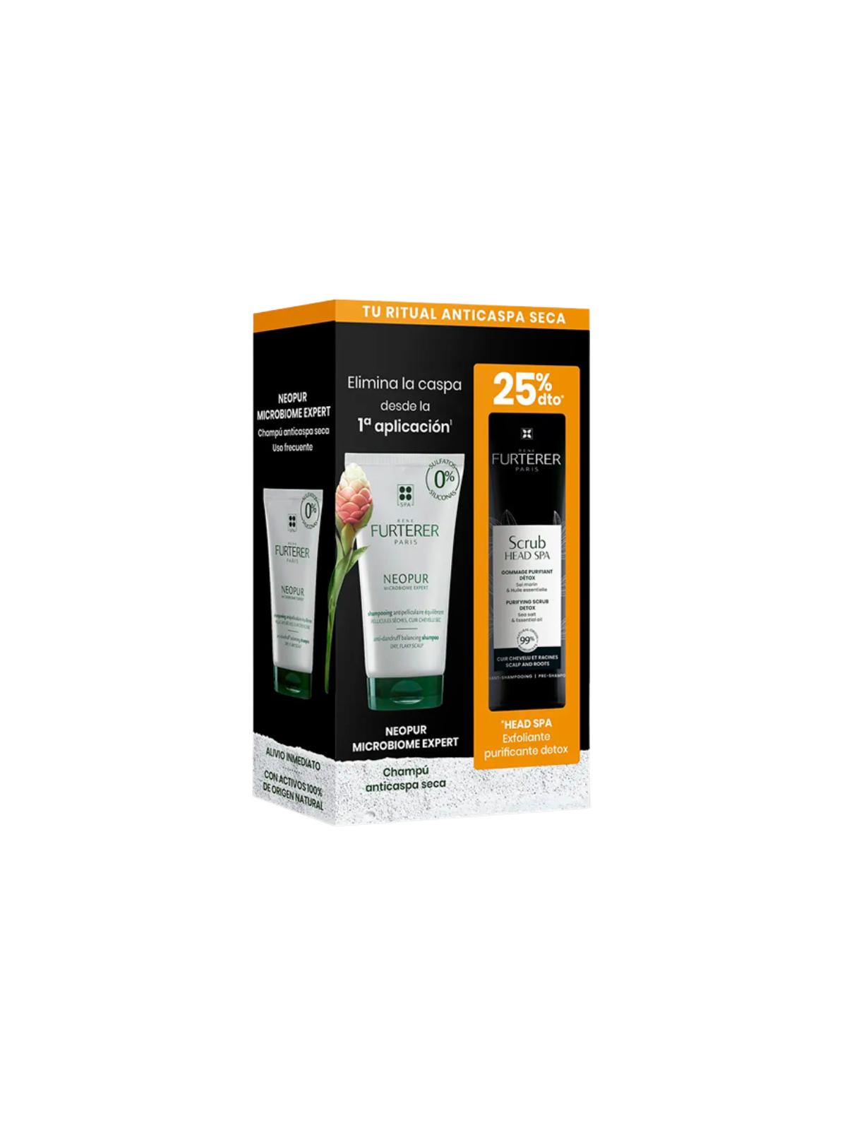 Rene Furterer pack neopur champú anticaspa seca + scrub head spa exfoliante purificante