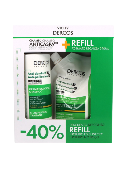 Vichy dercos champú anticaspa cabello seco + refill 390ml