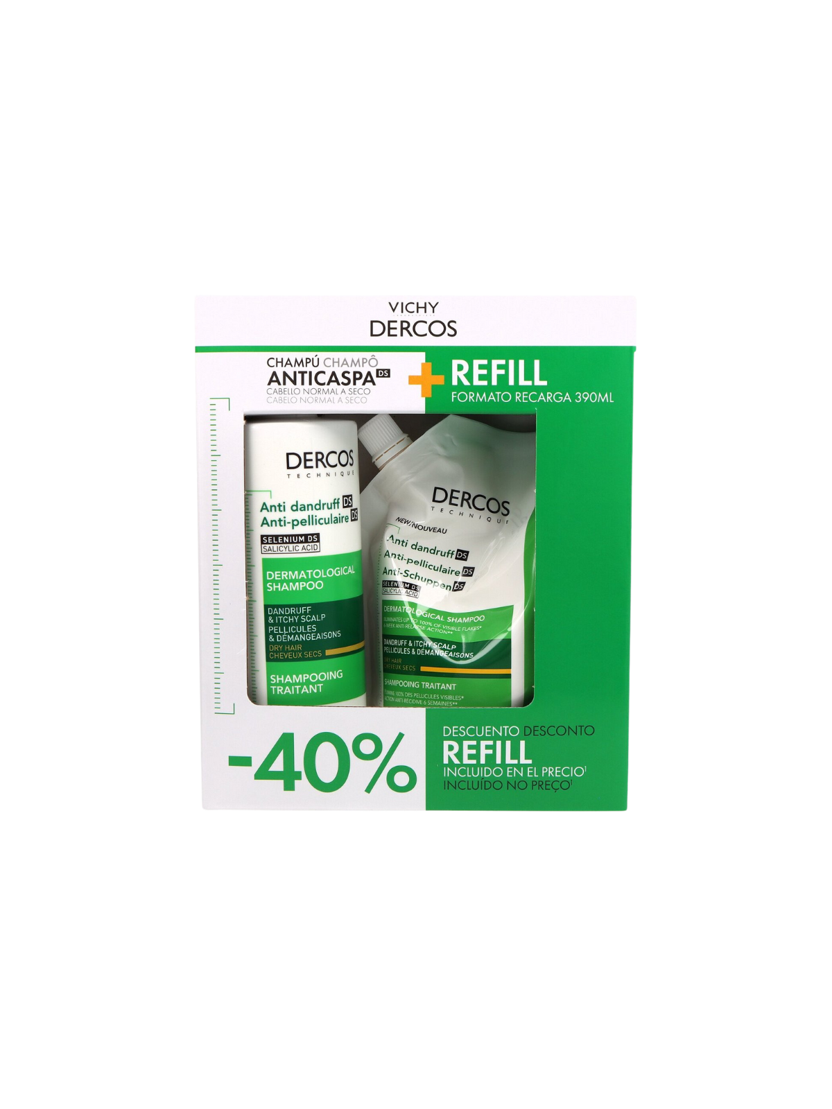 Vichy dercos champú anticaspa cabello seco + refill 390ml