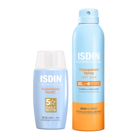 ISDIN pack solar transparent spray spf50 250ml + fusion water magic 50ml
