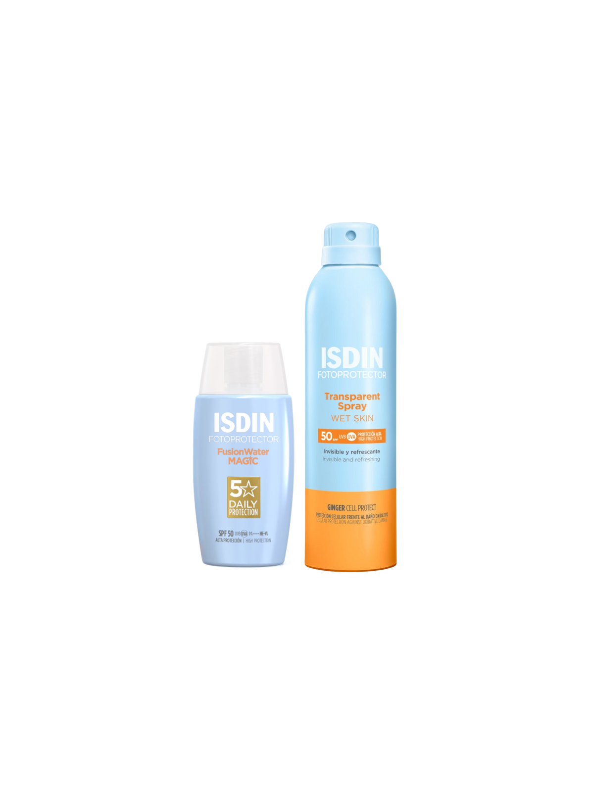 ISDIN pack solar transparent spray spf50 250ml + fusion water magic 50ml