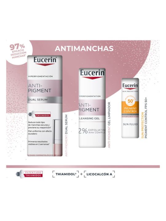 Eucerin pack antipigment dual serum + regalo gel de limpieza + regalo solar 50+