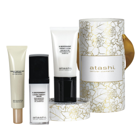 Atashi cofre ritual k-bioferment serum + crema antiedad revitalizante + radiant instant skin antifatigue
