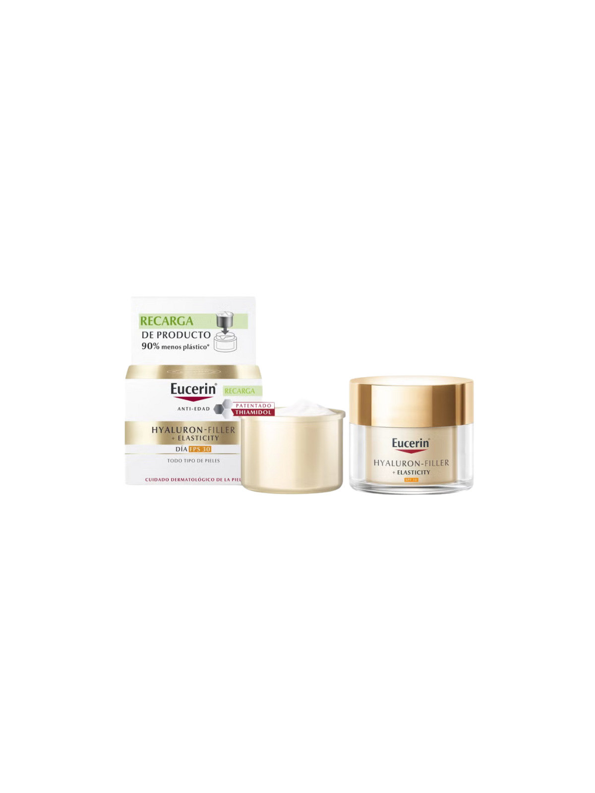 Eucerin pack hyaluron filler elasticity crema de día FPS30 + refill