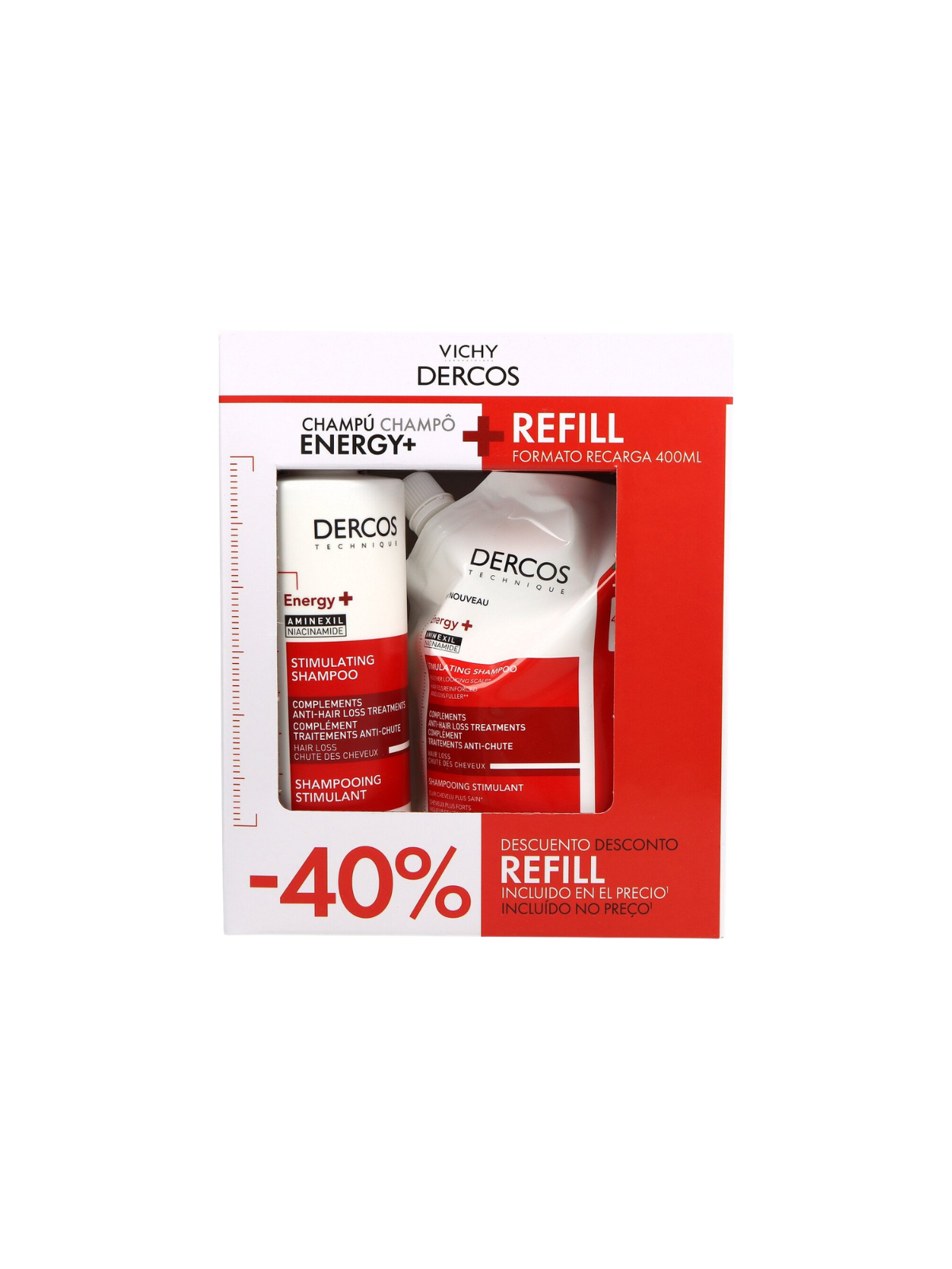 Vichy dercos champu estimulante anticaida 400ml + refill 400ml