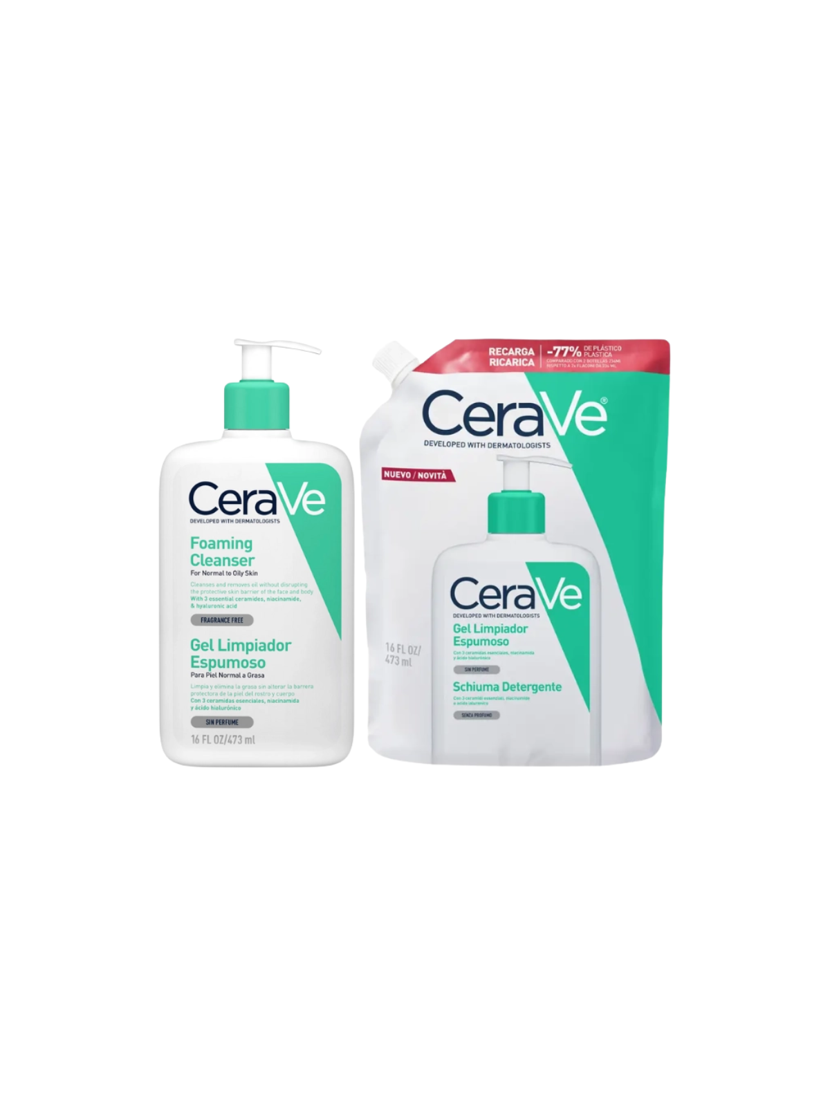 Cerave pack gel limpiador espumoso 473ml + refill