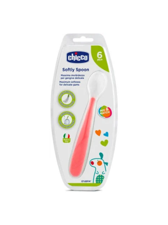 Chicco cuchara blanda silicona +6m roja-naranja