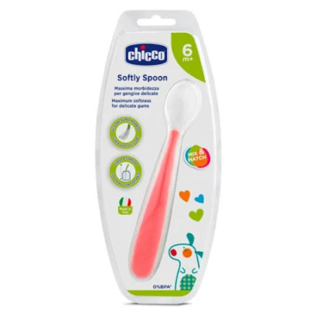 Chicco cuchara blanda silicona +6m roja-naranja