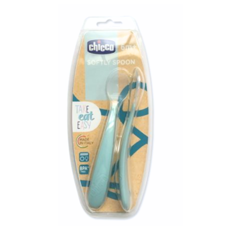 Chicco duplo cucharas silicona azul +6m